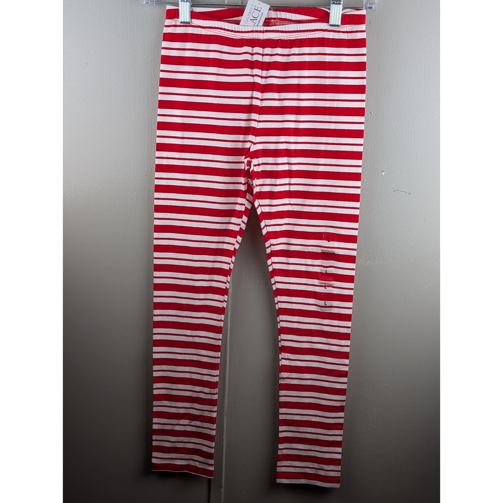 The Childrens Place Girls Red White Striped Leggings Size L 10/12 NWT